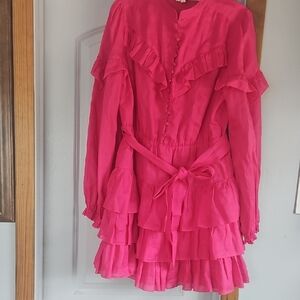 Elegant Pink Ruffled Midi Dress